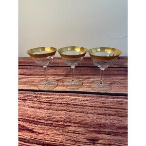 Tiffin Gold Rim Vintage Champagne Glasses - Set of 3